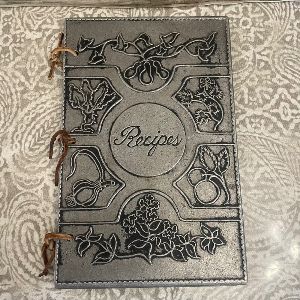 Vintage 1975 JW Pewter Recipe Book Cover Leather Bound Measurement Chart 10x6.5